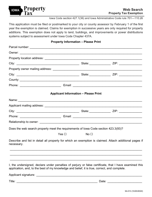 Form 54-013  Printable Pdf