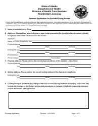 Document preview: Renewal Application for Assisted Living Homes - Alaska
