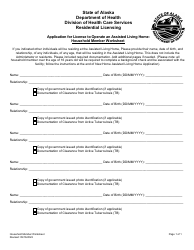 Document preview: Application for License to Operate an Assisted Living Home: Household Member Worksheet - Alaska