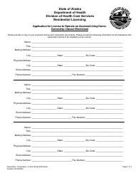 Document preview: Application for License to Operate an Assisted Living Home: Ownership Interest Worksheet - Alaska