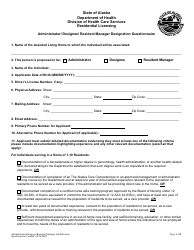 Document preview: Administrator/ Designee/Resident Manager Designation Questionnaire - Alaska