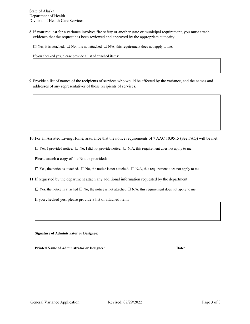 General Variance Application for Residential Licensing - Alaska, Page 3
