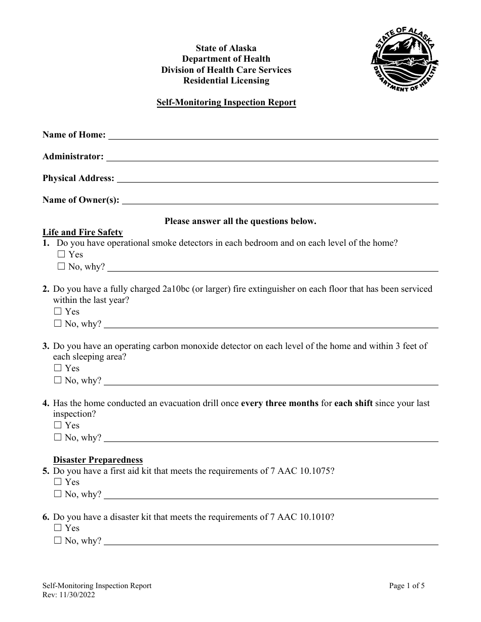 Alaska Selfmonitoring Inspection Report Fill Out, Sign Online and