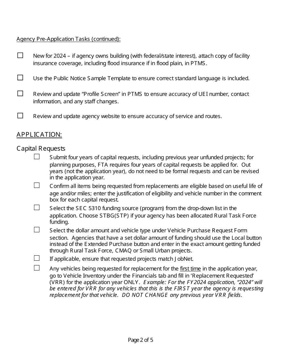 Section 5310 Service Application Checklist - Michigan, Page 2