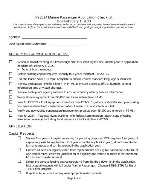 Marine Passenger Application Checklist - Michigan, 2024