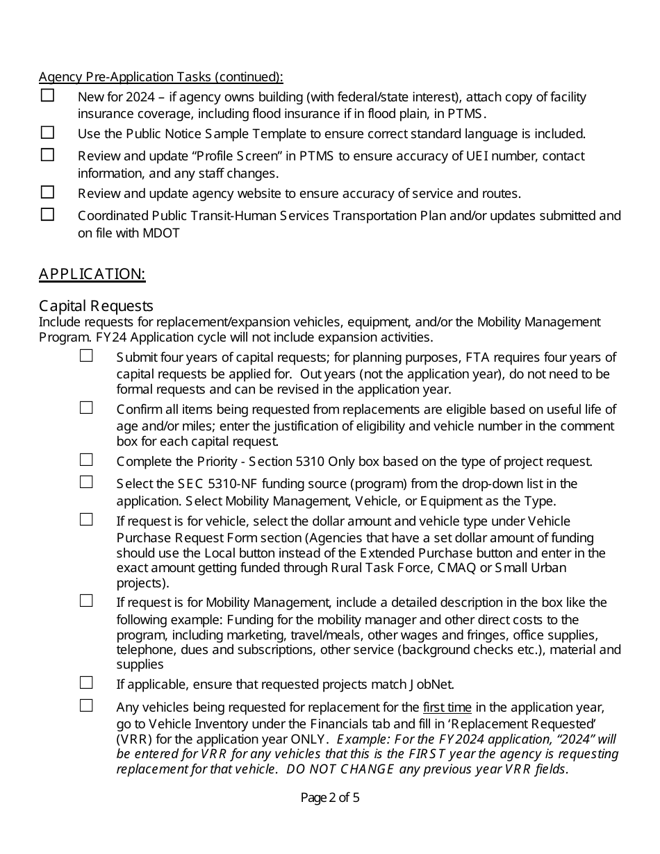 New Freedom Application Checklist - Michigan, Page 2