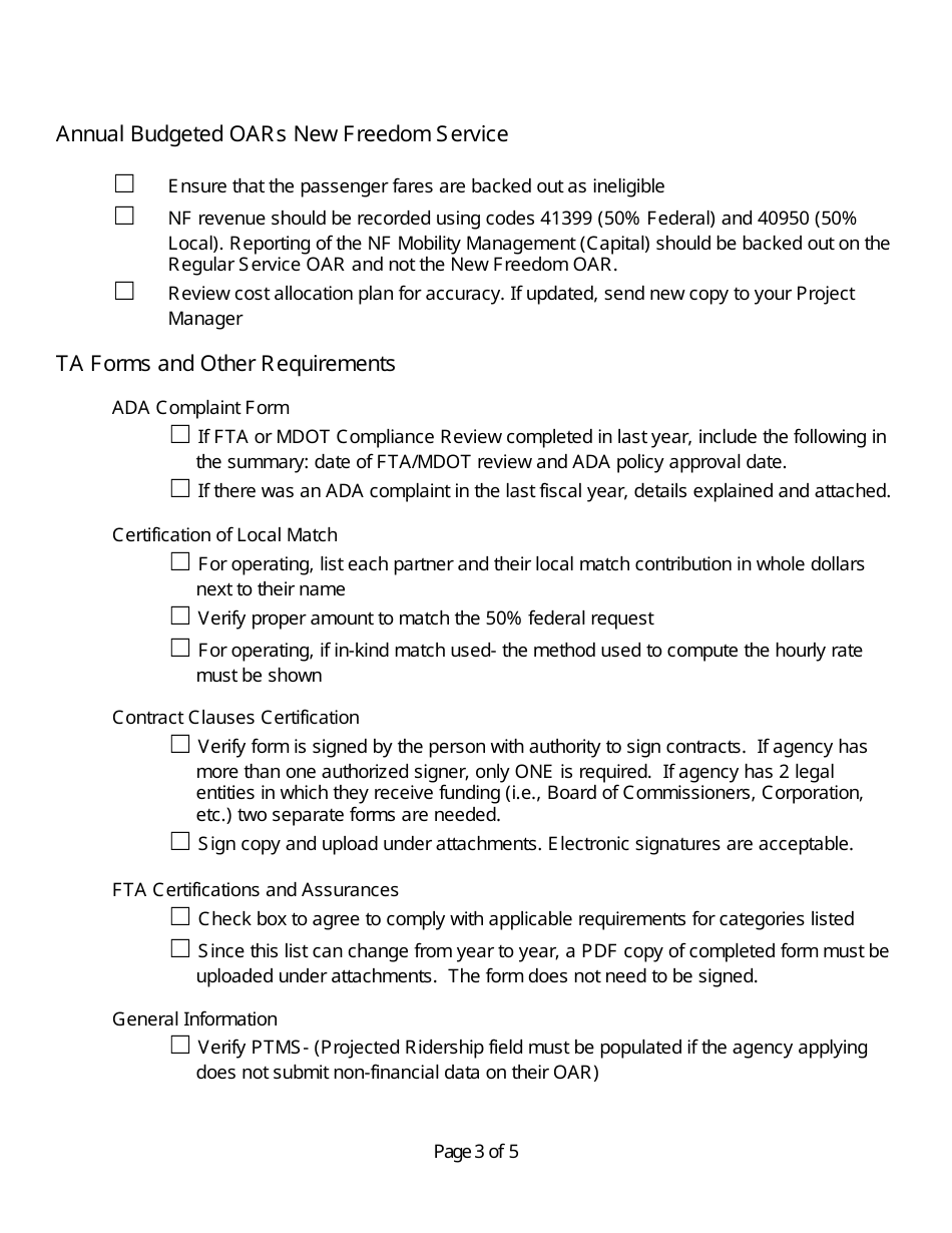 New Freedom Application Checklist - Michigan, Page 3