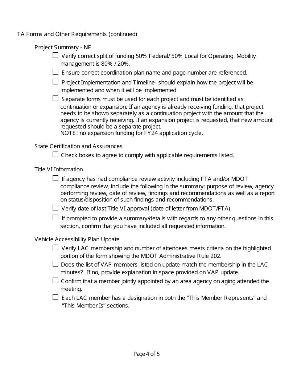 New Freedom Application Checklist - Michigan, Page 4