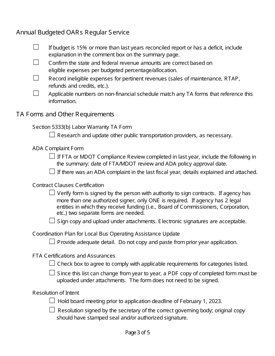 Regular Service Application Checklist - Michigan, Page 3
