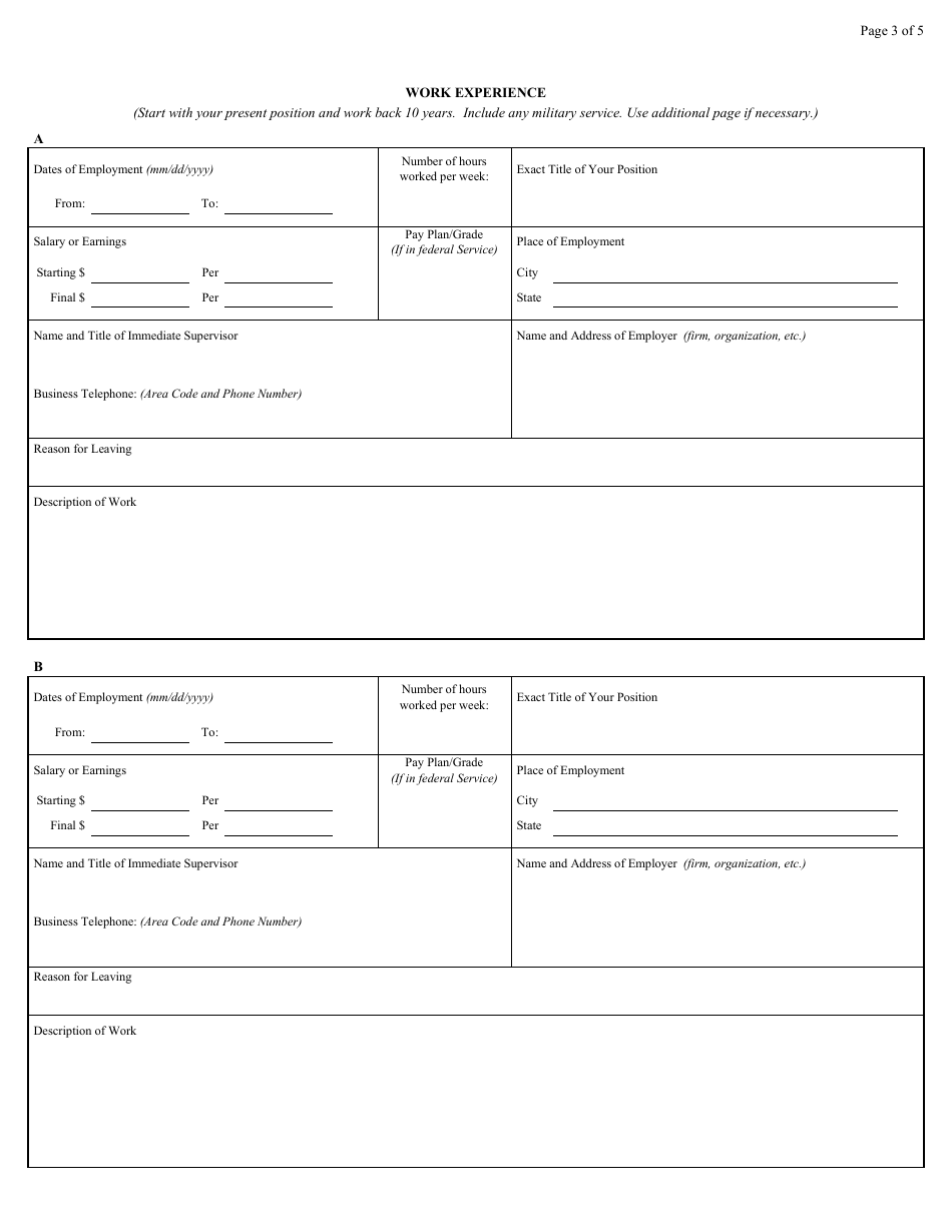 Form AO78 Application for Employment, Page 3