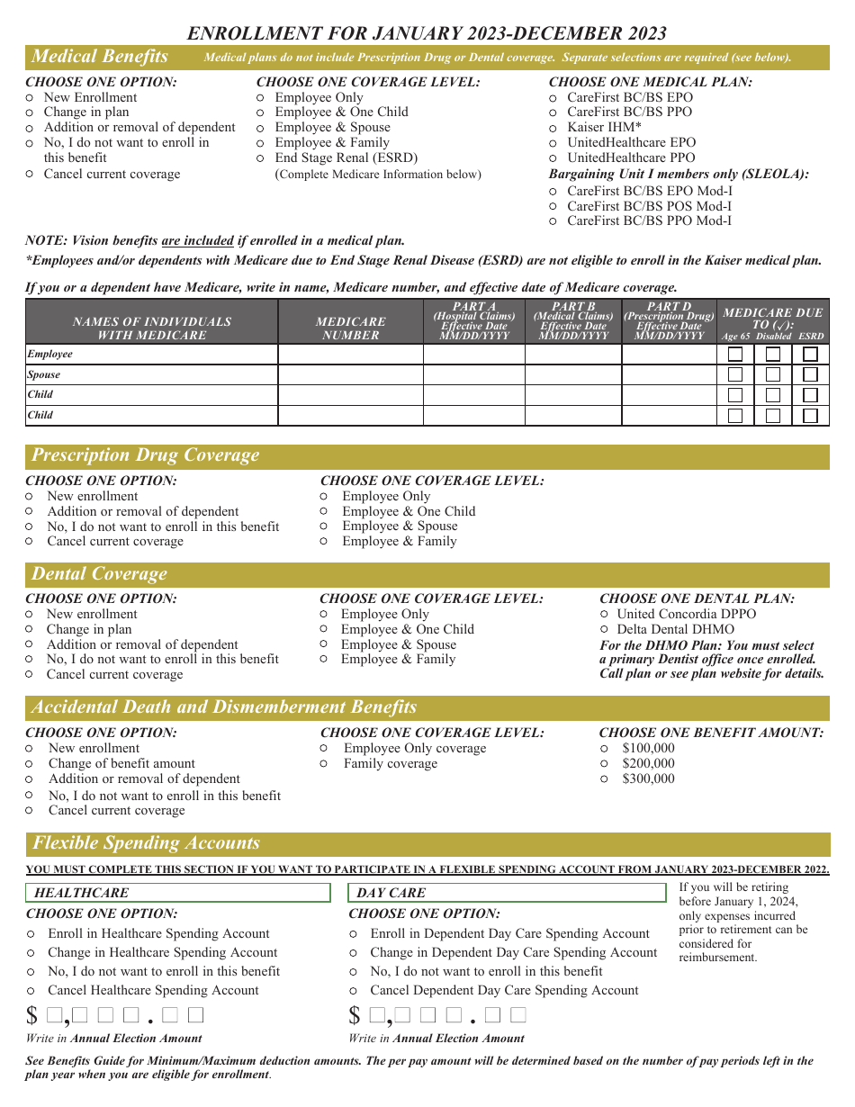 Active Employees Health Benefits Enrollment and Change Form - Maryland, Page 3