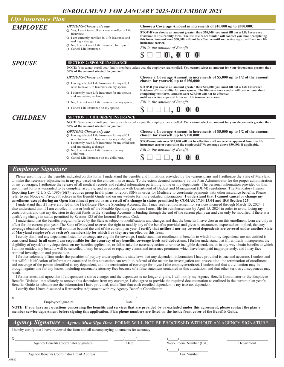 Active Employees Health Benefits Enrollment and Change Form - Maryland, Page 4