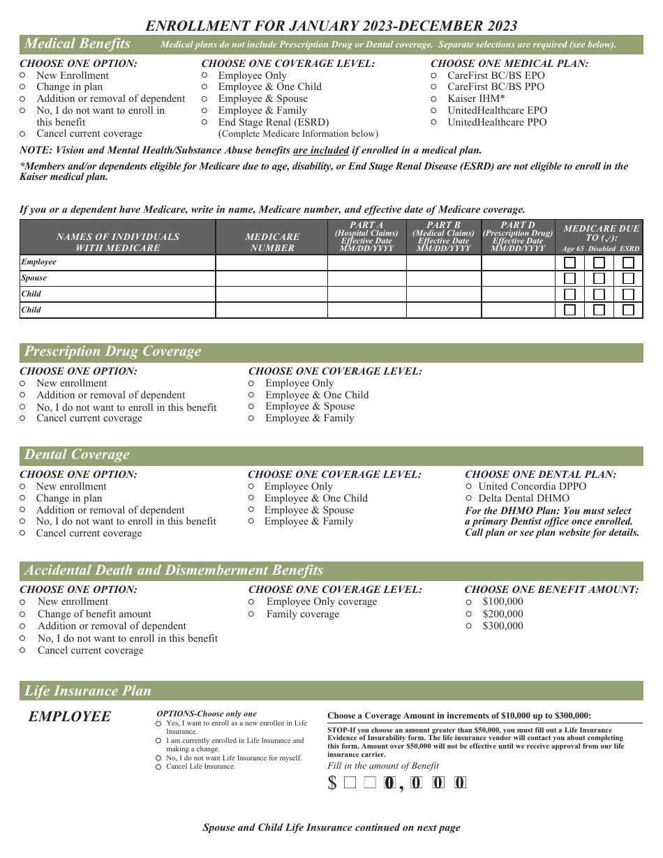 Contractual / Variable Hour Employees Health Benefits Enrollment and Change Form - Maryland, Page 3