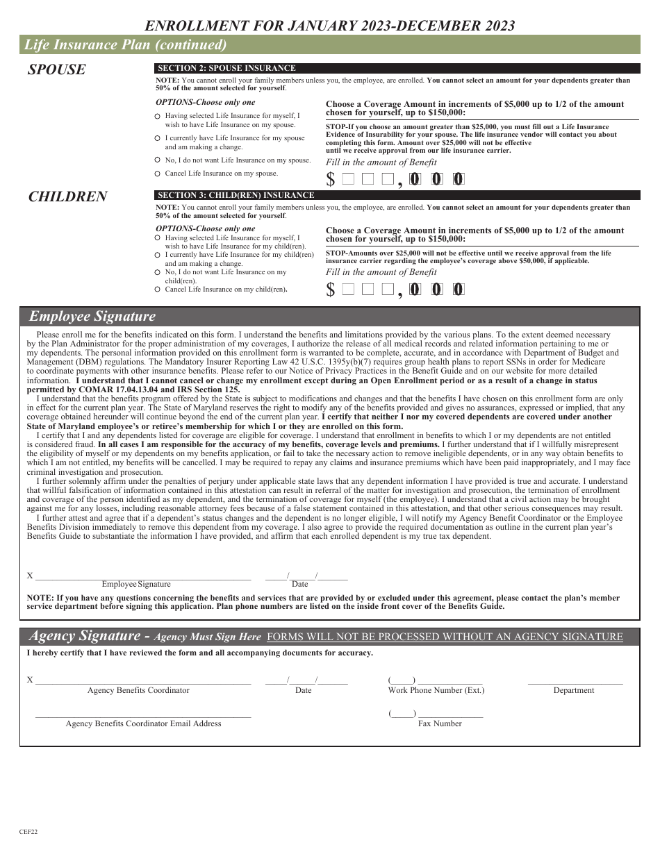 Contractual / Variable Hour Employees Health Benefits Enrollment and Change Form - Maryland, Page 4