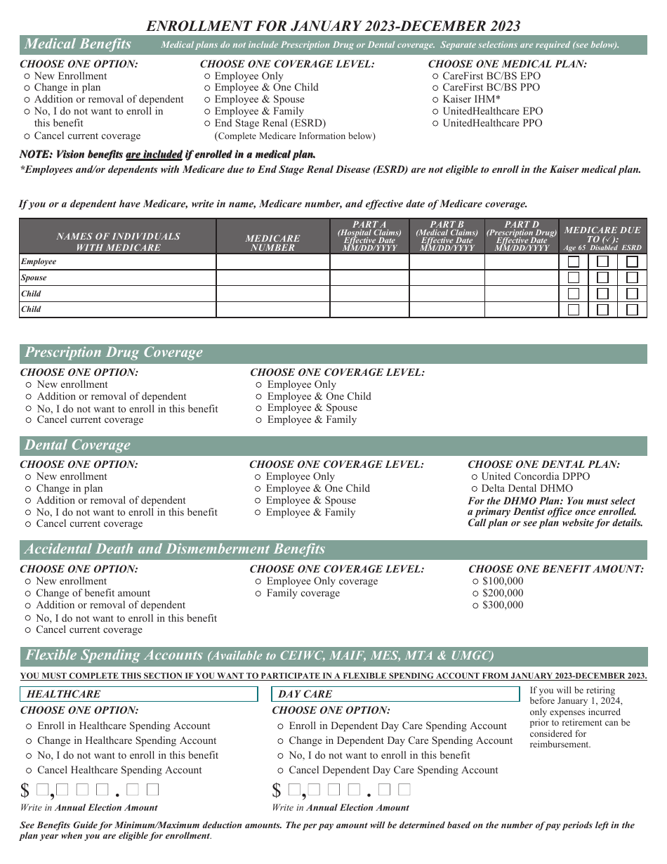 Satellite Employees Health Benefits Enrollment and Change Form - Maryland, Page 3
