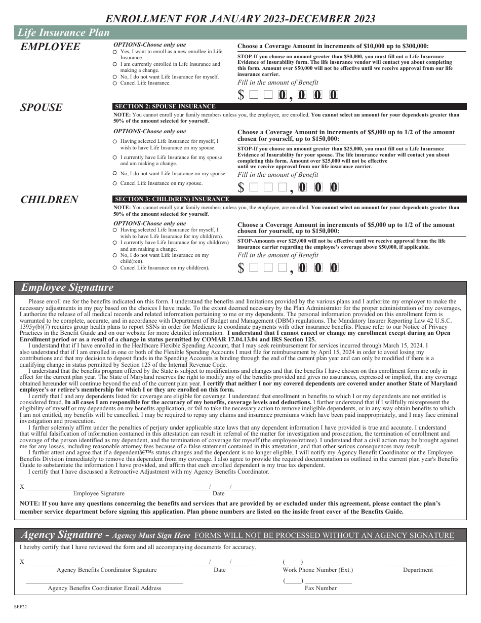 Satellite Employees Health Benefits Enrollment and Change Form - Maryland, Page 4