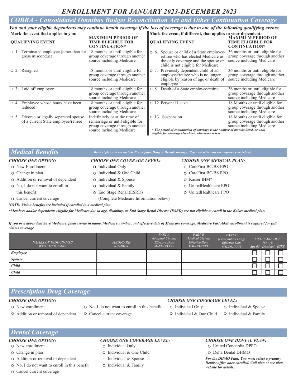 Cobra Enrollment Form - Maryland, Page 3
