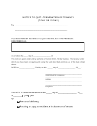 Document preview: Notice to Quit - Termination of Tenancy (7 Day or 15 Day) - Clay County, Florida
