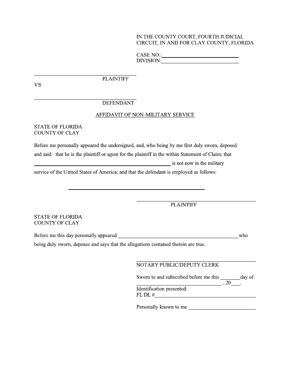 Clay County, Florida Affidavit for Non-military Service Download ...