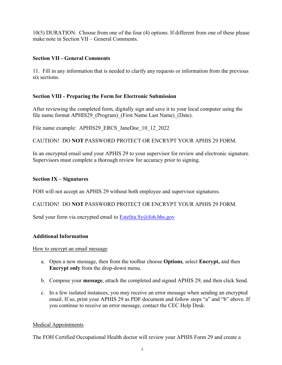 Instructions for APHIS Form 29 Occupational Exposures - Occupational Medical Monitoring Program, Page 4