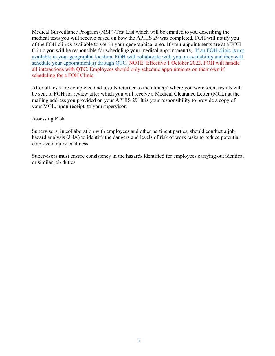 Instructions for APHIS Form 29 Occupational Exposures - Occupational Medical Monitoring Program, Page 5