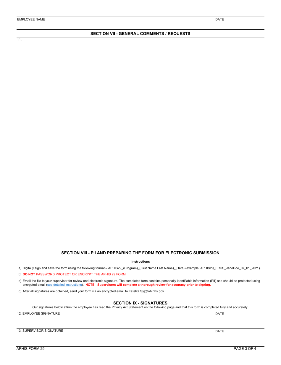 APHIS Form 29 Occupational Exposures - Occupational Medical Monitoring Program, Page 3