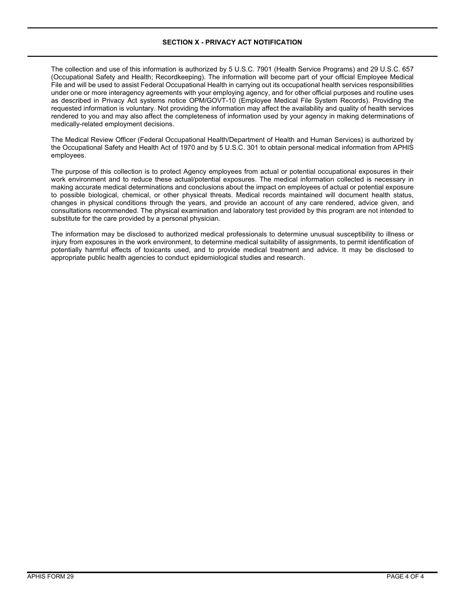 APHIS Form 29 Occupational Exposures - Occupational Medical Monitoring Program, Page 4