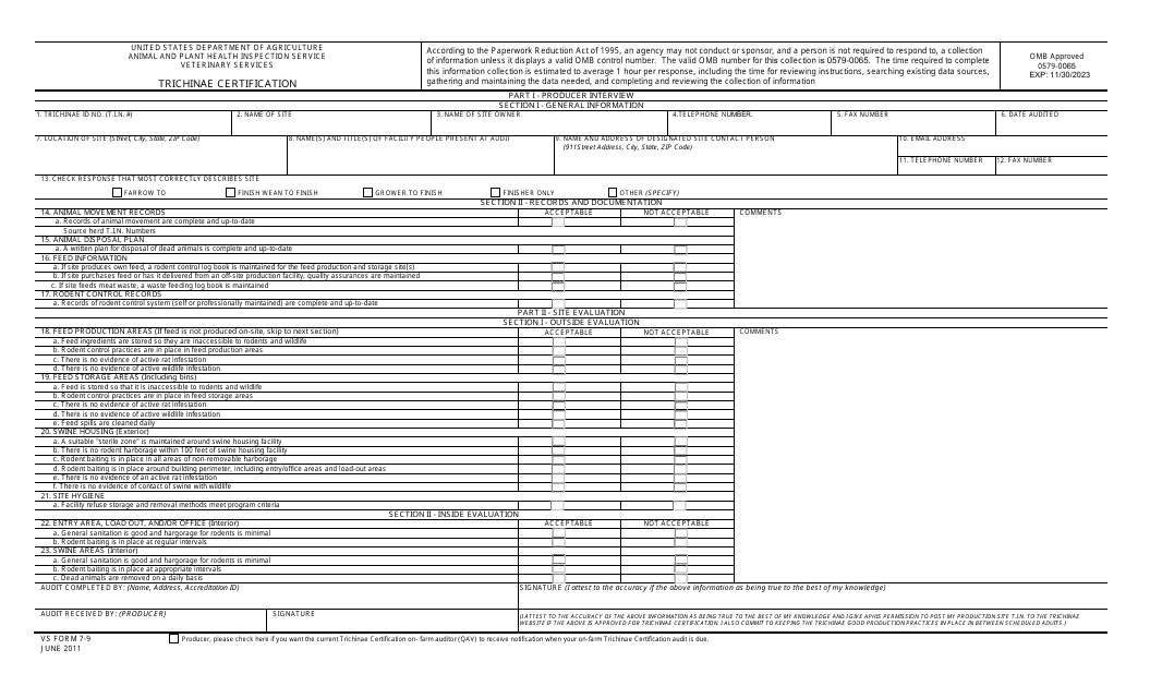 VS Form 7-9 Trichinae Certification