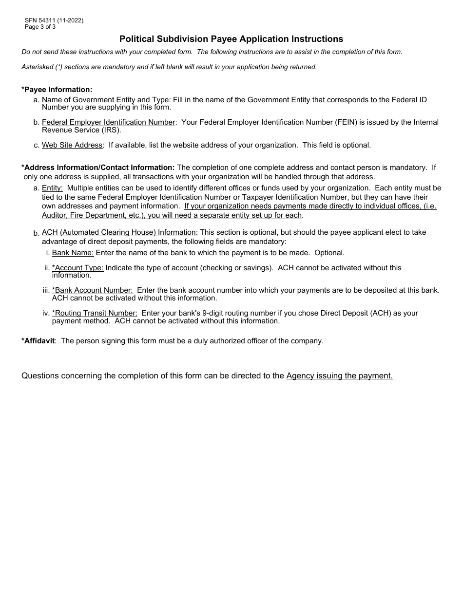 Form SFN54311 Political Subdivision Payee Application - North Dakota, Page 3