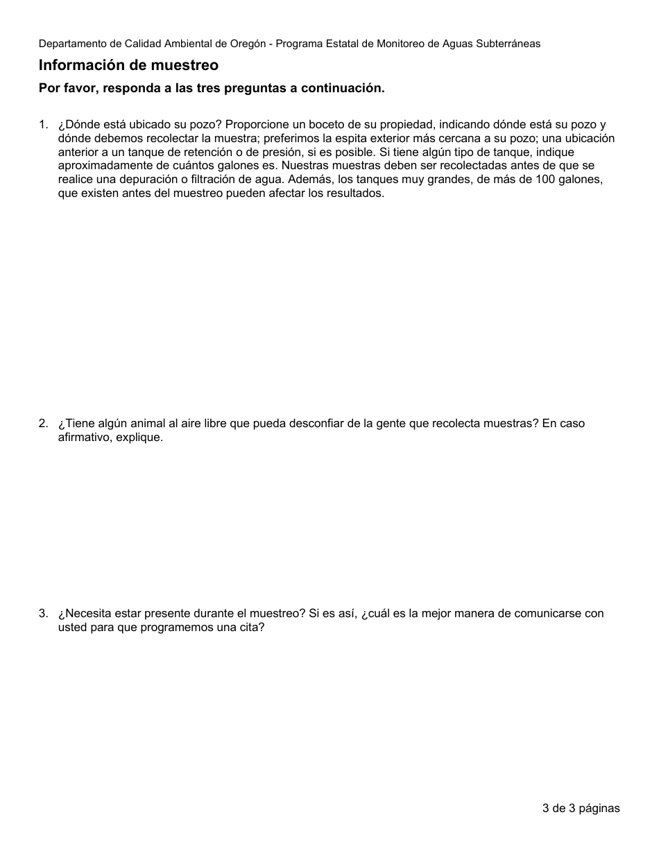 Formulario De Permiso De Estudio De Aguas Subterraneas - Oregon (Spanish), Page 3