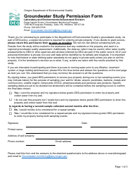 Document preview: Groundwater Study Permission Form - Oregon