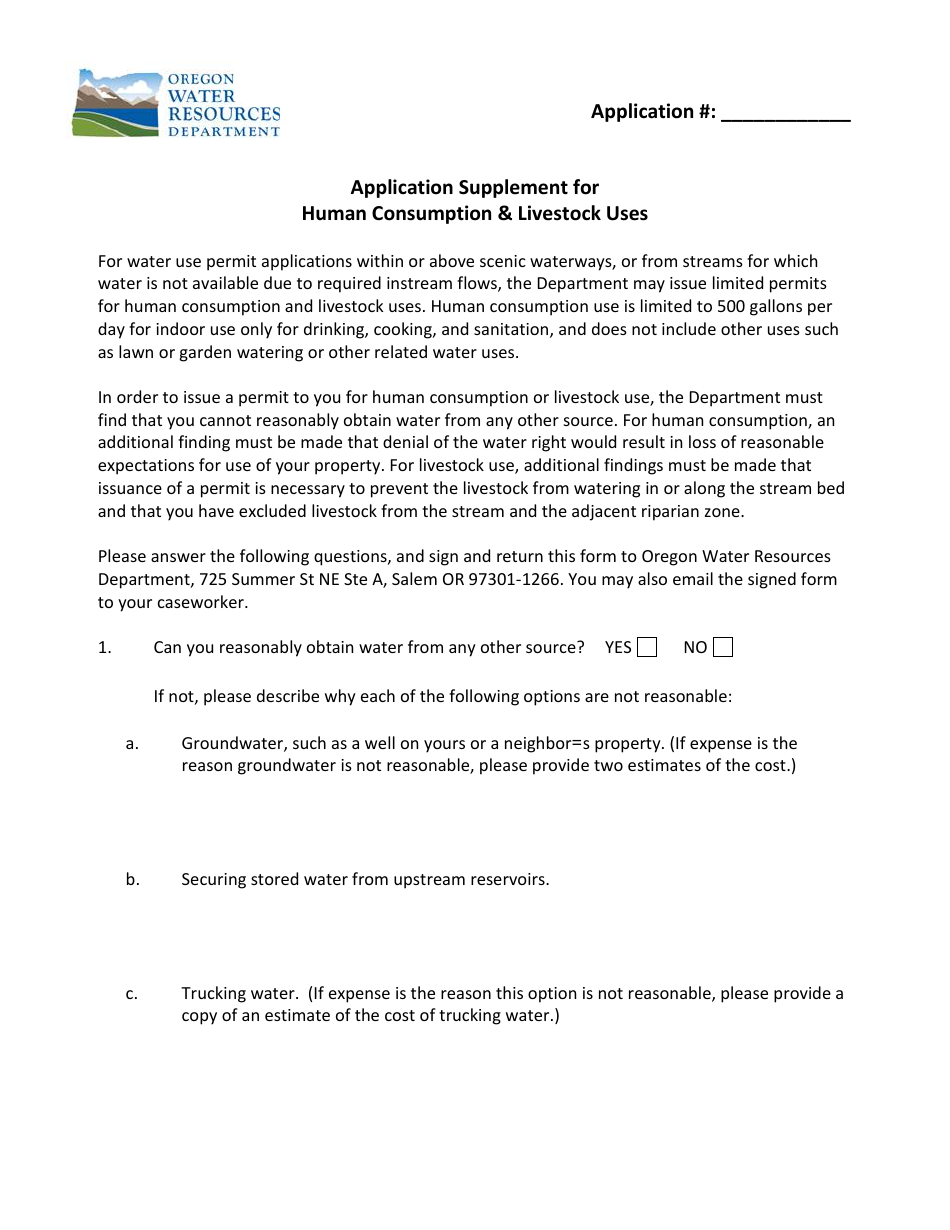 Application Supplement for Human Consumption  Livestock Uses - Oregon, Page 1