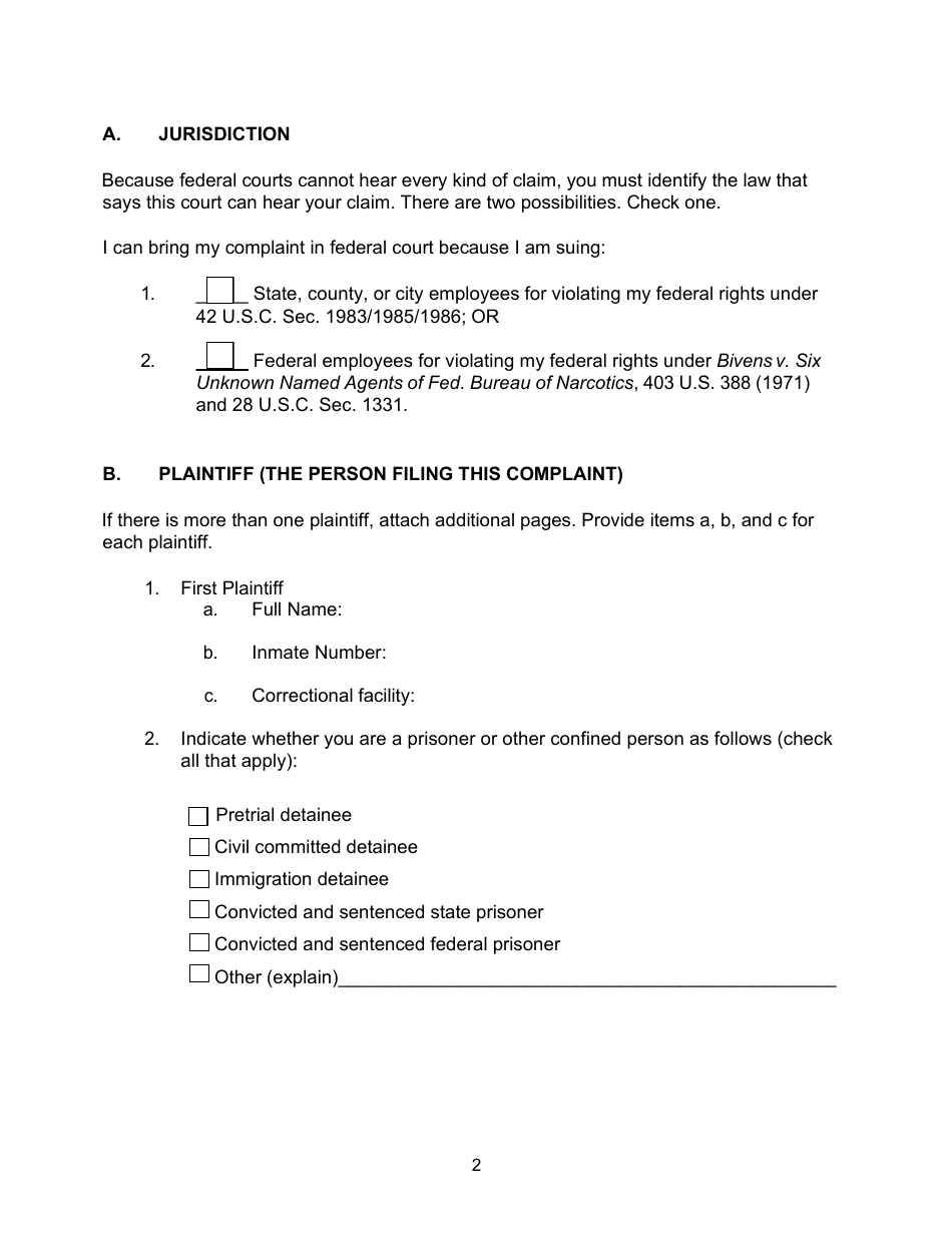 Pro Se Prisoner Civil Rights Complaint - Connecticut, Page 2