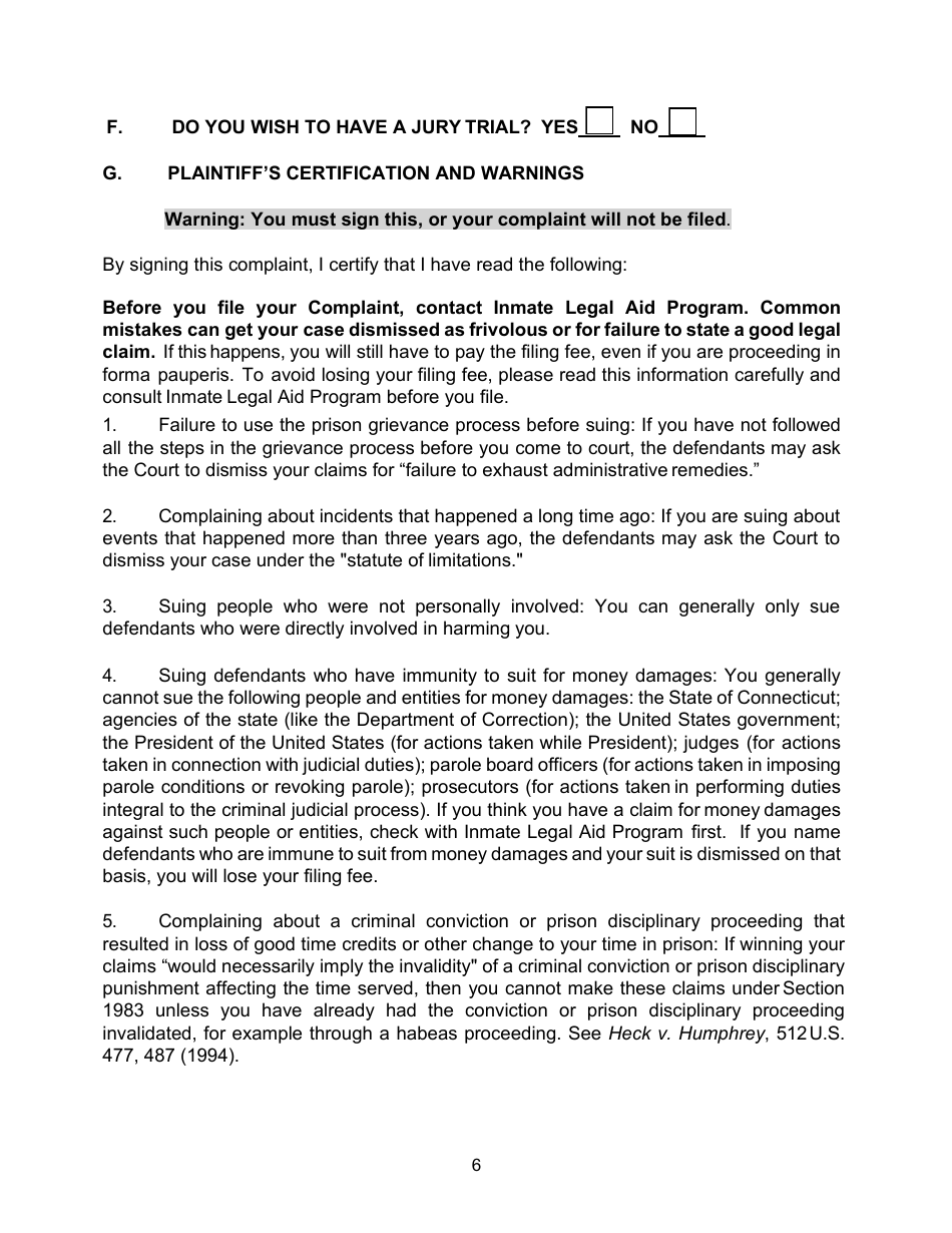 Pro Se Prisoner Civil Rights Complaint - Connecticut, Page 6