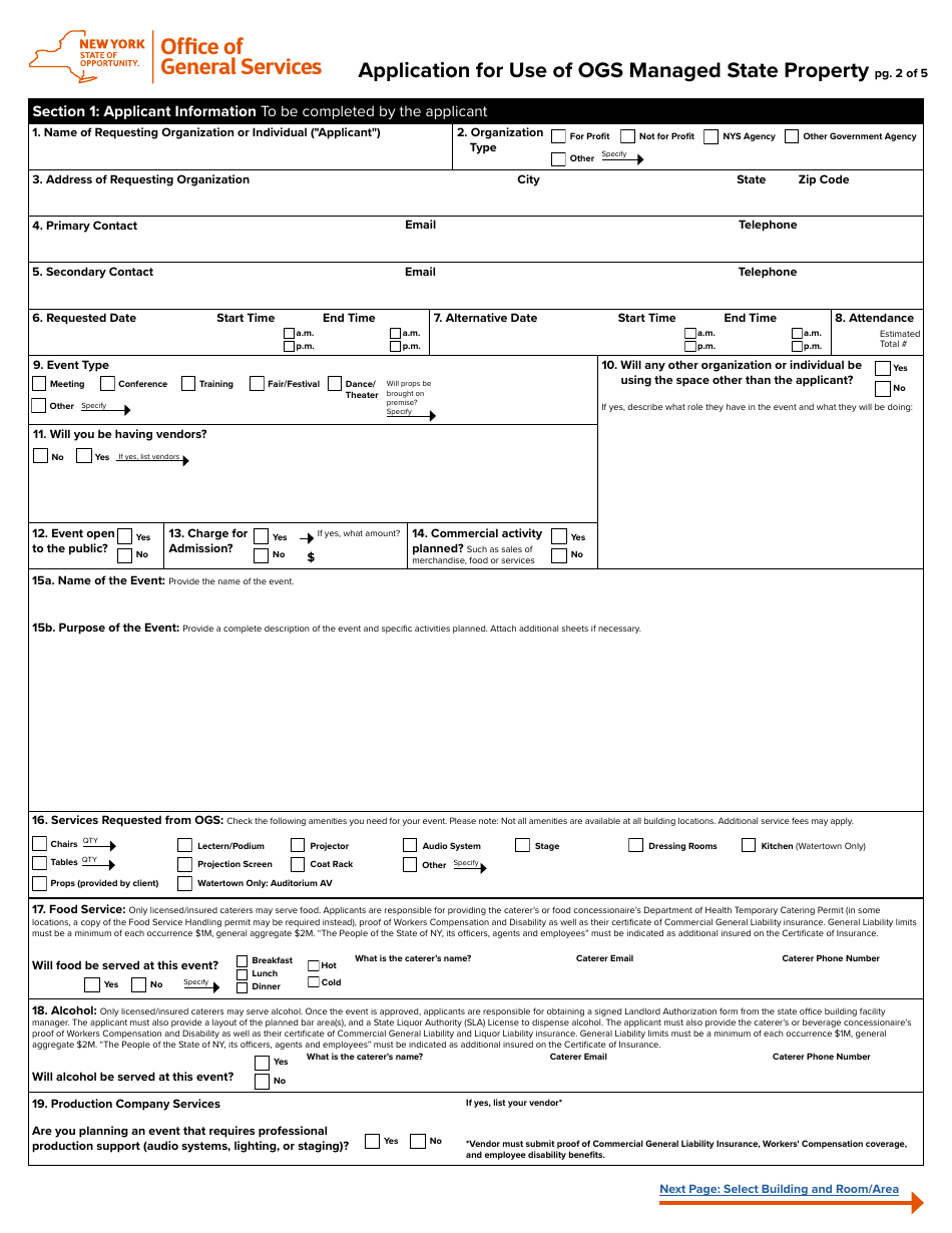 Form FPO-30 Application for Use of Ogs Managed State Property - New York, Page 2