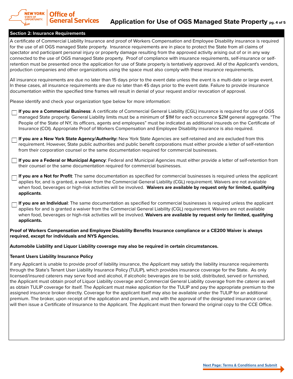 Form FPO-30 Application for Use of Ogs Managed State Property - New York, Page 4