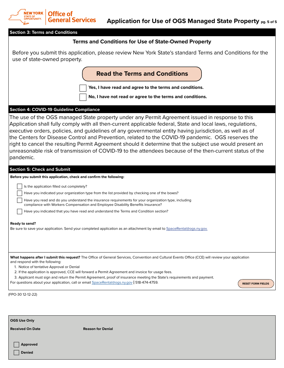 Form FPO-30 Application for Use of Ogs Managed State Property - New York, Page 5