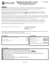 Form ITD3172 Application for Idaho Vehicle or Vessel Manufacturer/Distributor License - Idaho