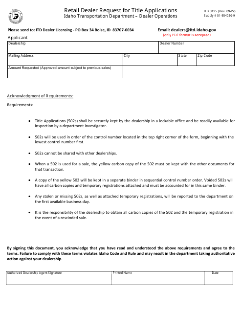 Form ITD3195  Printable Pdf