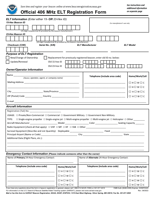 Official 406 Mhz Elt Registration Form