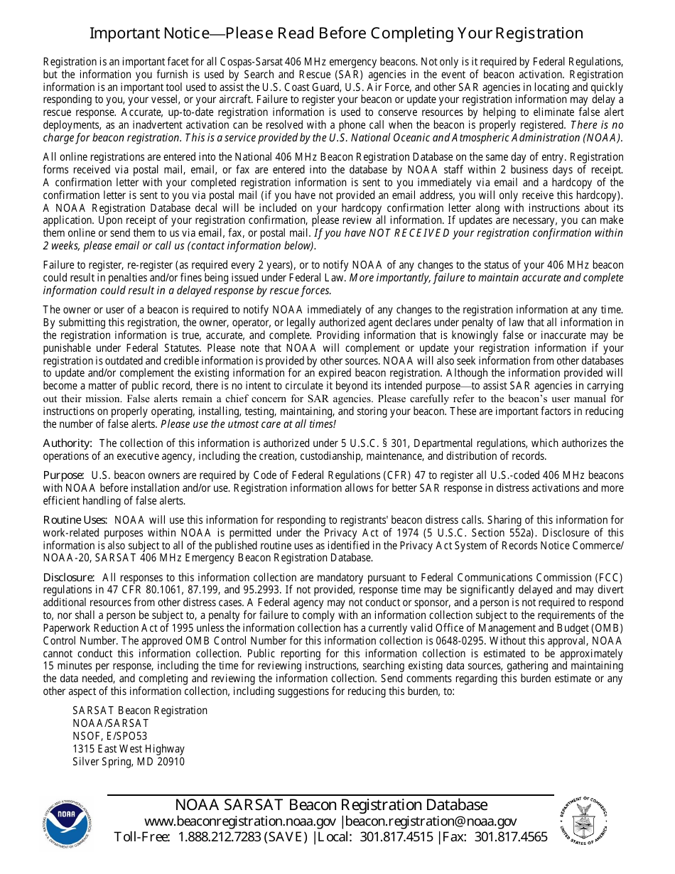 Official 406 Mhz Elt Registration Form, Page 2