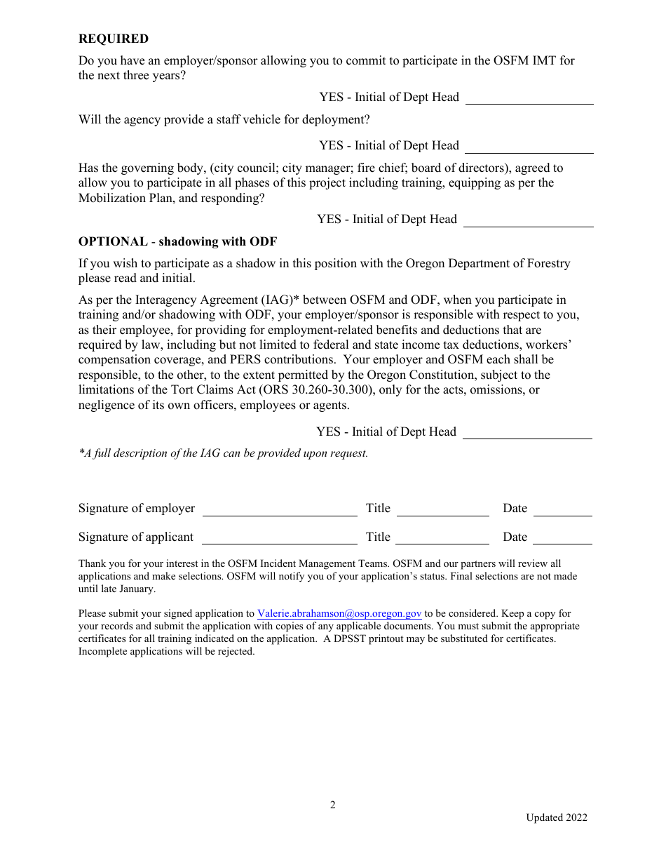 Application for Incident Management Teams - Communications Unit Leader or Assistant - Oregon, Page 2
