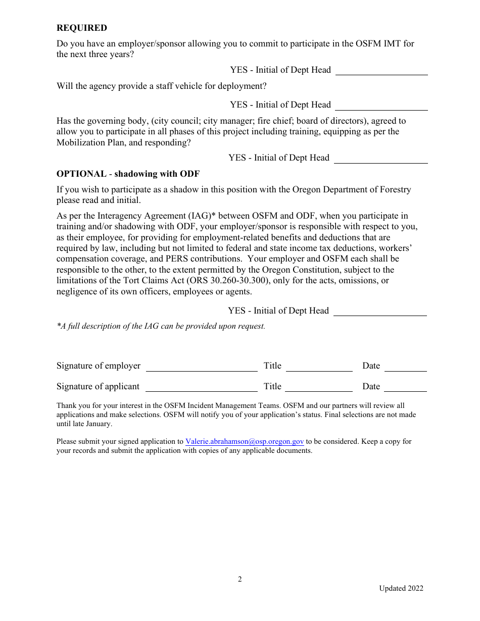 Application for Incident Management Teams - Communications Unit Technician - Oregon, Page 2