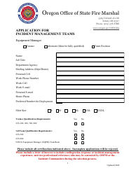 Document preview: Application for Incident Management Teams - Equipment Manager - Oregon