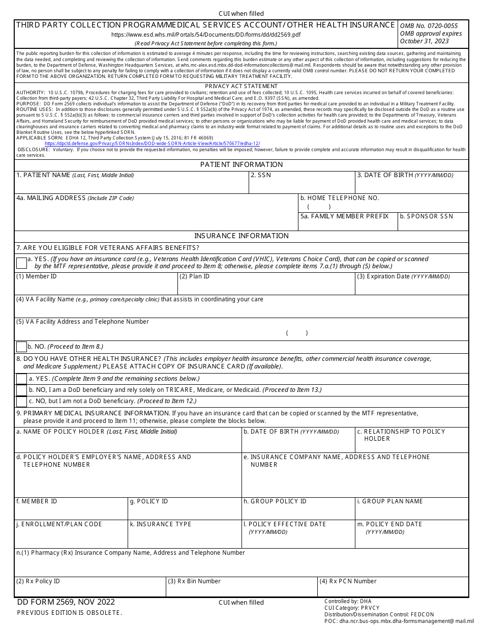 DD Form 2569 Download Fillable PDF or Fill Online Third Party ...