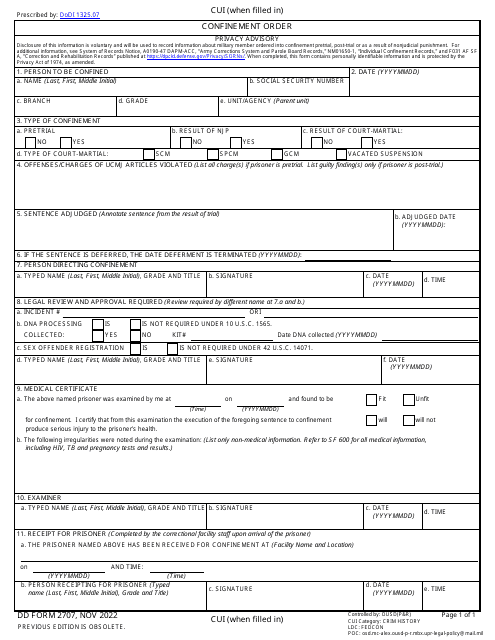 DD Form 2707 Confinement Order