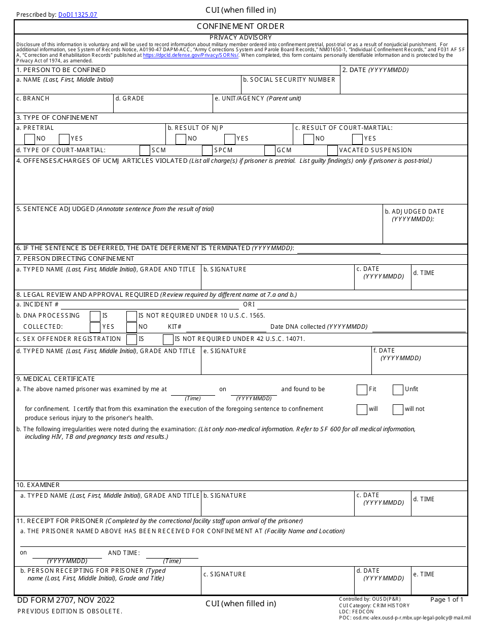 DD Form 2707 Download Fillable PDF Or Fill Online Confinement Order dd-form-2707-download-fillable-pdf-or-fill-online-confinement-order