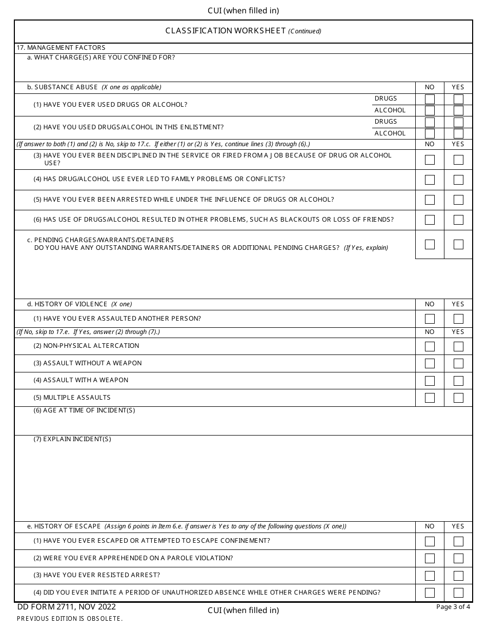 DD Form 2711 Initial Custody Classification, Page 3