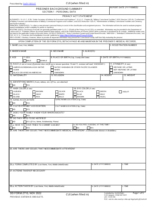 DD Form 2710 Prisoner Background Summary
