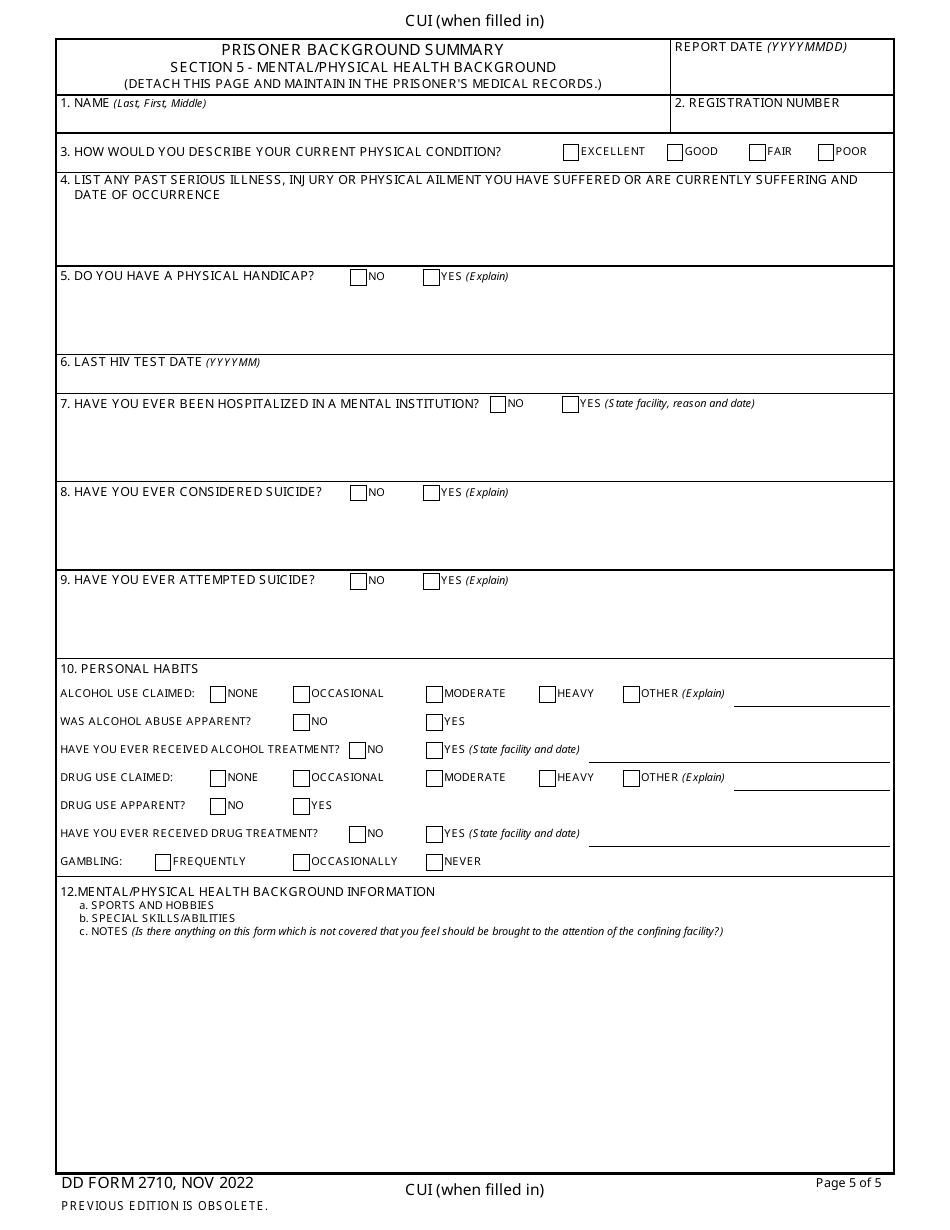 DD Form 2710 Download Fillable PDF Or Fill Online Prisoner Background dd-form-2710-download-fillable-pdf-or-fill-online-prisoner-background